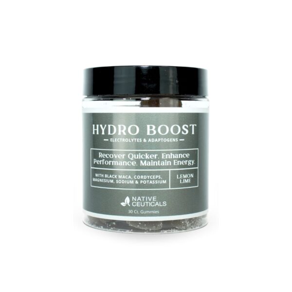 Native Ceuticals Hydro Boost electrolytes gummies, lemon lime flavor, 30 ct bottle.