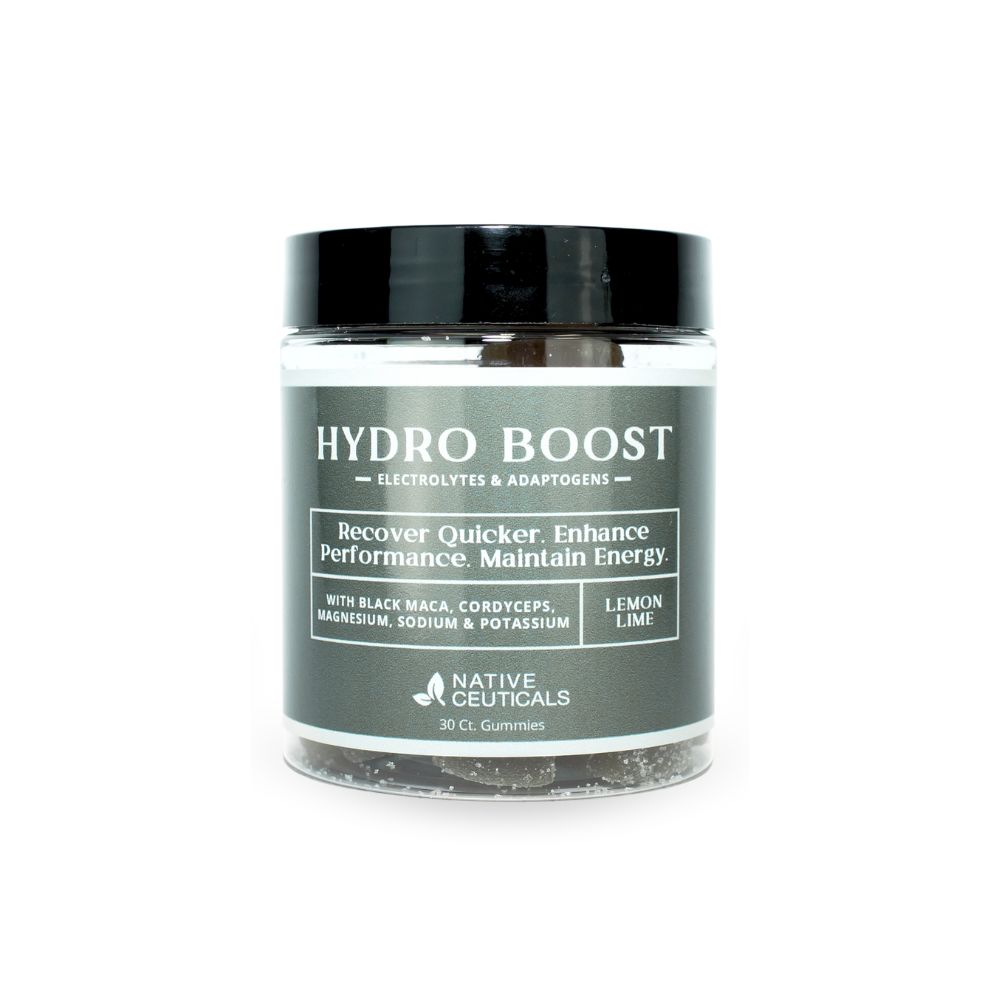 Native Ceuticals Hydro Boost electrolytes gummies, lemon lime flavor, 30 ct bottle.