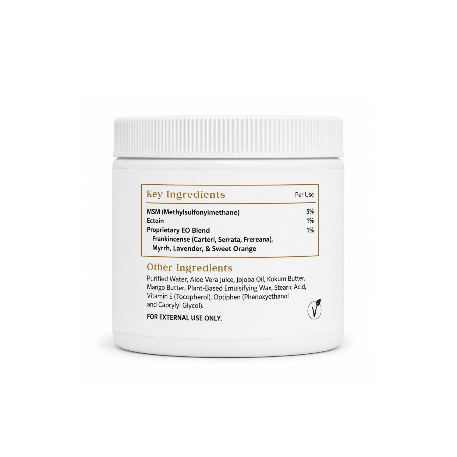 Back label of Native Ceuticals NIGHT with suggested use instructions, Made in USA, Organic Ingredients, and Holistic Wellness badges.