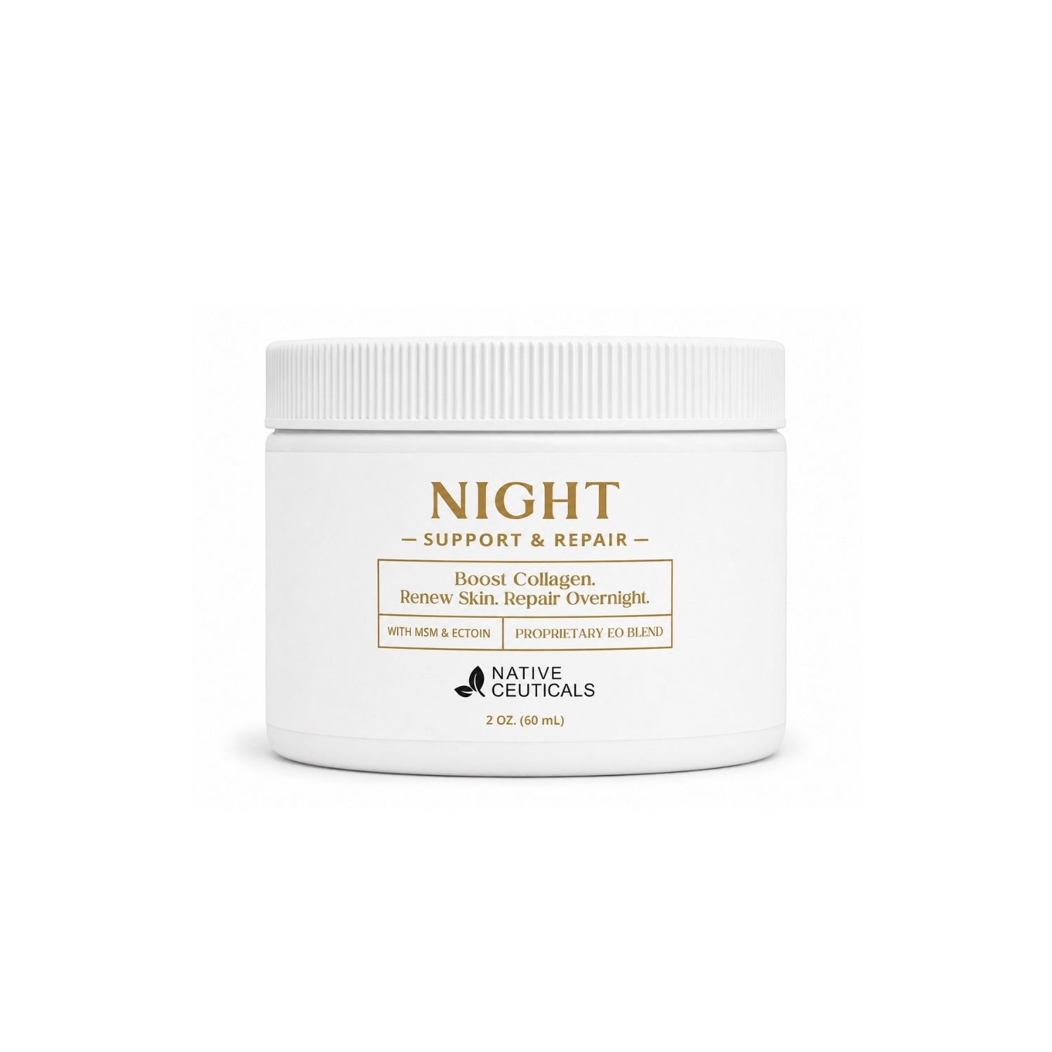 Native Ceuticals NIGHT cream, 2 oz jar, in white with gold text.
